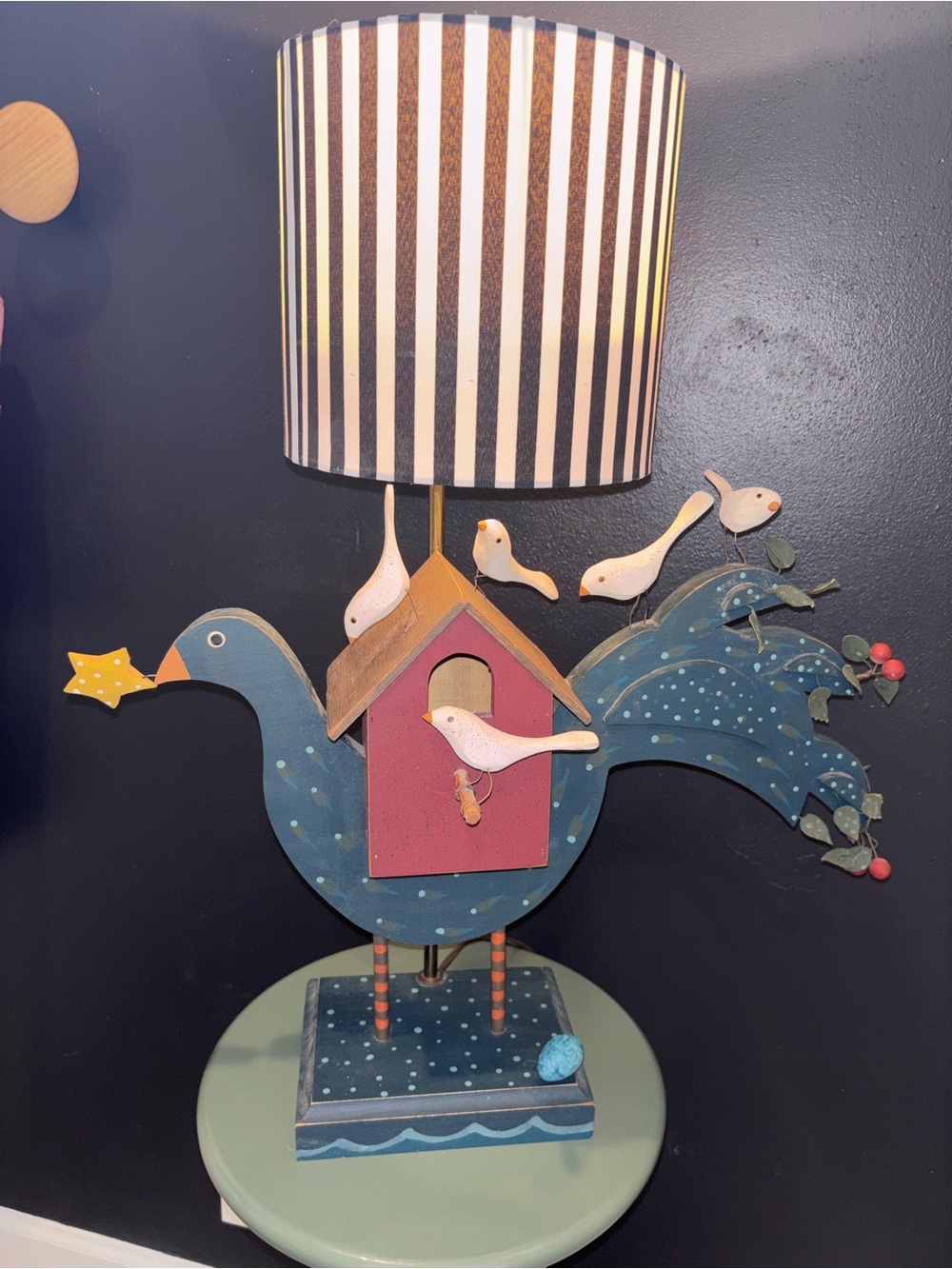 Whimsical Blue Birdhouse Table Lamp